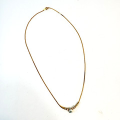 Vintage Genuine Blue Topaz Gemstone Necklace Rhinestones Gold Tone 17″