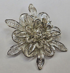 Pin Back Button Brooch Flower Silver 925