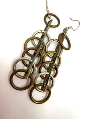 Vintage Earrings Modernist Hoop Mixed Metal Dangle Studio Art Pierced