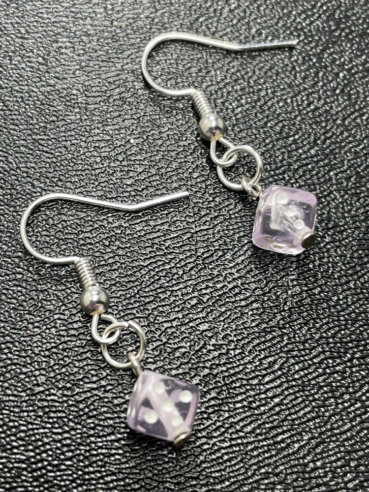 Vintage 1.1” Pink Dice Lucite Beaded Dangle Earrings
