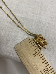 Vintage Sea Turtle Pendant Necklace Gold Tone Bar Link Chain Beach Ocean
