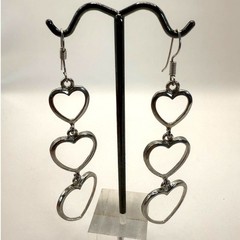 Vintage Silver Tone Triple Heart Dangle Earrings – Open Heart Drop Jewelry