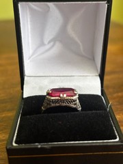 antique 18k white gold ruby filigree ring