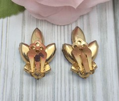 VTG Peacock Iridescent AB Crystal Gold Tone Clip On Earrings Prom Formal