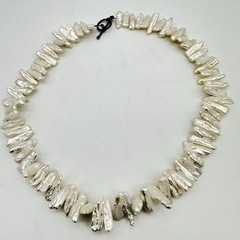 Vtg Pippa Baroque Stick Pearl Necklace Sterling Silver 18 Inch Artisan Statement