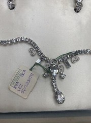 Rhinestone L.G Lind Gal Rhinestone Necklace Screwback Earring Set NOS Vintage