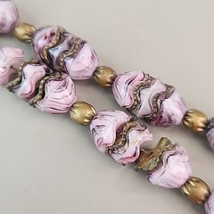 Vintage Art Deco Slag Glass Beaded Necklace Czech Purple Pinched Gold Tone 18″