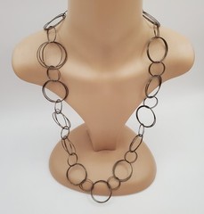 VTG 925 MWS Round Ring Link Necklace 32in Sterling Silver Solid Hoops 50g Estate