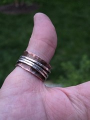 Vtg Modernist 925 Sterling Silver Copper Triple Spinner Band Ring Size 9.5