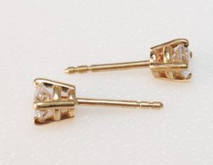 Natural Diamond 1/2ctw Studs Round 14k Yellow Gold Earrings Secure Lock Backs