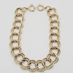 Fancy Double Circular Link Fancy Curb Shiny Gold Tone Vintage Chain Bracelet