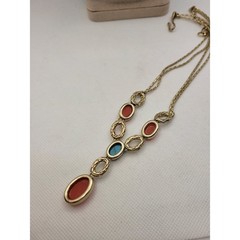 Monet Y Necklace Blue Red Acrylic Stones Matte Goldtone Southwest