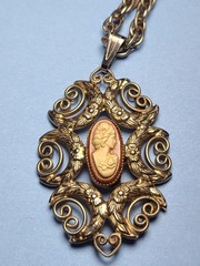 Vintage Hobe Cameo Silver Tone Necklace Intricate Filigree 22″
