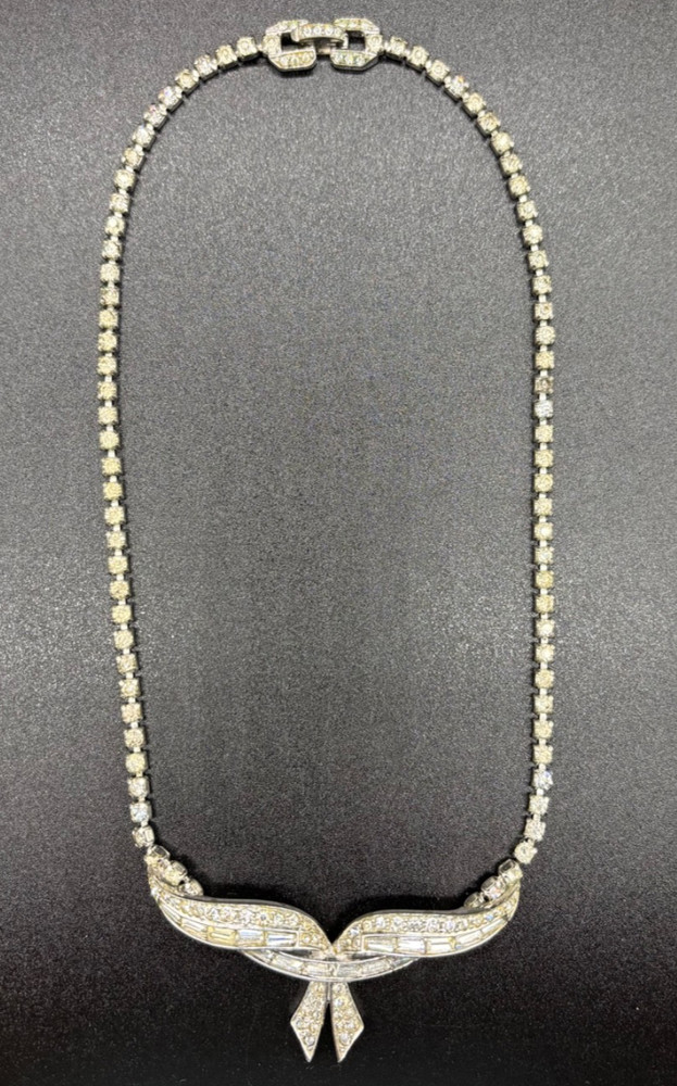Vintage Marcel Boucher Clear Baguette Ribbon Choker Necklace