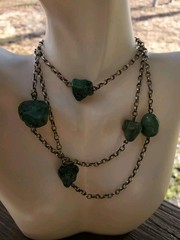 Art Nouveau Long Turquoise Sterling Guard Chain Necklace