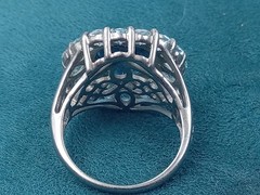 Pretty Sterling Silver Ring Round London Blue & Oval Blue Topaz Stones Size 5.75