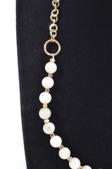 Pale Green Jade? Round Bead Stone Necklace Gold Tone Chain 21″