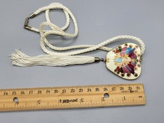 Vintage Cloisonne Enamel Colorful Peacock Tassle White Barrel Clasp Necklace N1D