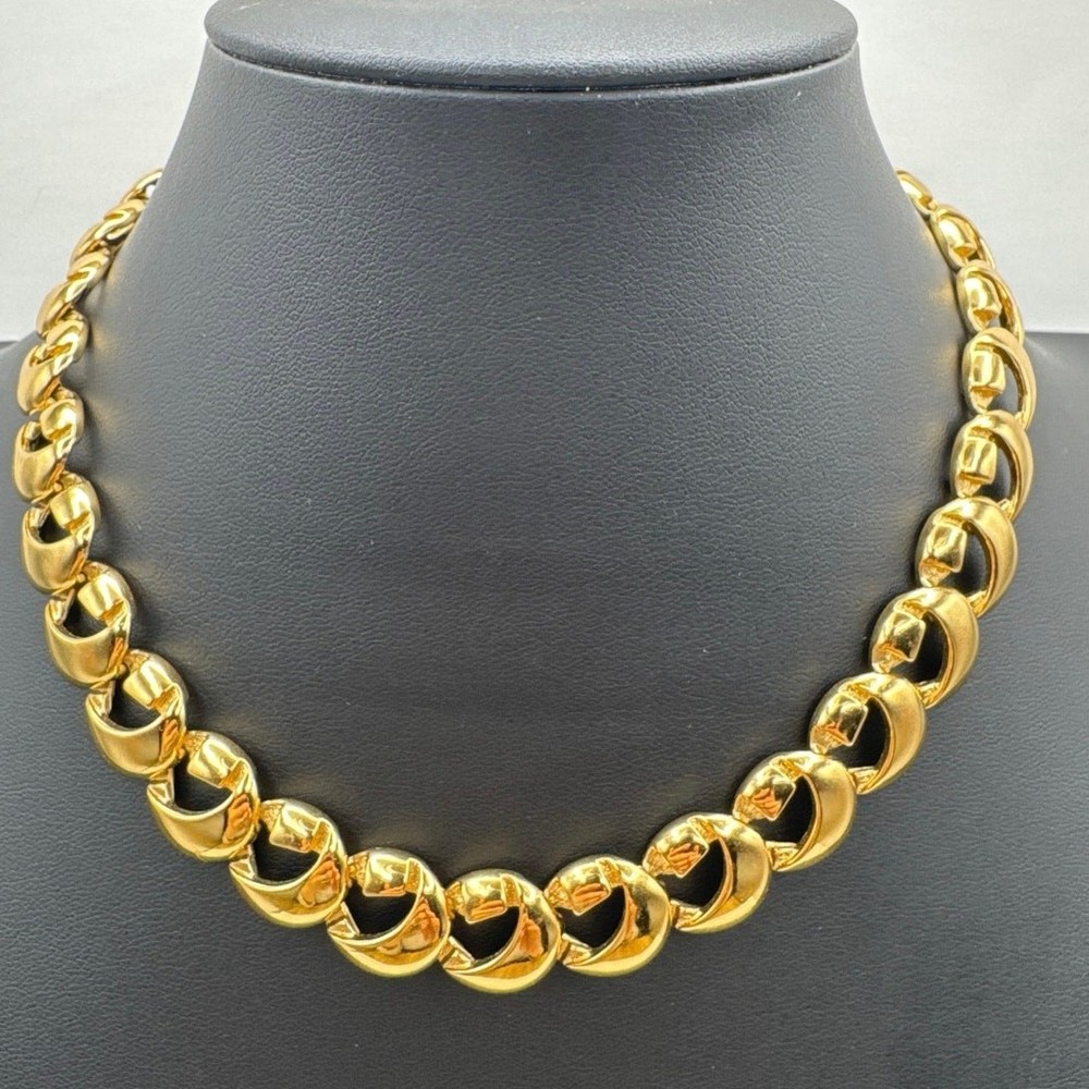 Vintage MONET Round Shape Links Gold Tone Chain Necklace 17″ Choker