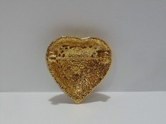 Vintage Faux Pearl Heart Pink Rhinestone Brooch Pin Gold Tone