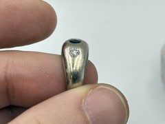 Vintage 14k White Gold Blue Sapphire & Diamond Gypsy Ring