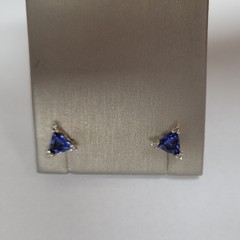14K Tanzanite Diamond Studs, Trillion Cut, Earth Mined, Estate Yellow Gold