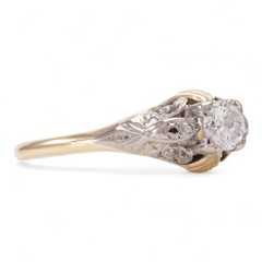 ART DECO DREAMS 18K Yellow Gold & Platinum Set 0.30ct Brilliant Cut Diamond Ring