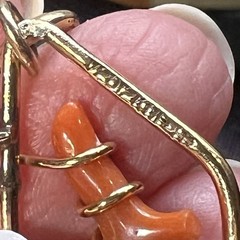 Vintage 12k Gold Filled Pocket Watch Chain FOB, Dog Clip, + RED BRANCH CORAL