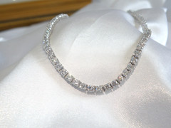 Vintage Sterling Silver 925 Cubic Zirconia Tennis Necklace Fits 18″