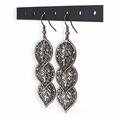 VTG Chunky Stainless Leaf Filigree Glamorous Dangle Statement Earrings 3.25″