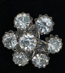 Brooch, Vintage Rhinestone Flower with Filigree Metalwork Rhinestone