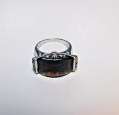 Very Unusual Vintage Smokey Quartz with Accent Diamonds 925 Silver Sz6 #28