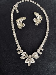 Weiss Necklace Earrings Brilliant Round Smoky Rhinestone Vintage Jewelry
