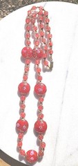 SALE! VINTAGE VENETIAN ITALY COIN RED PINK ROSES GOLD ART GLASS KNOT NECKLACE XL
