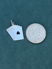 Vintage Sterling Silver Royal Flush Charm Pendant Spencer Poker Cards