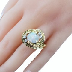 18 Karat Yellow Gold Opal and Diamond Ring Size 7 #11975