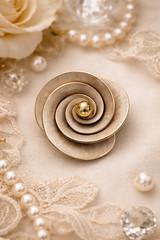 Vintage 1960s Gold Tone Floral Brooch Matte Statement Pin Womens