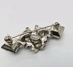 Art Deco Brooch Graziano Pin Silver tone Black White Crystal Vintage .75 in