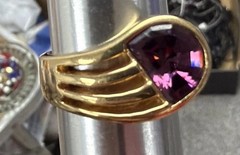 Vintage 18 KT HGE Gold Plated Amethyst Cocktail Statement Ring Size 8, 8.17 Gr