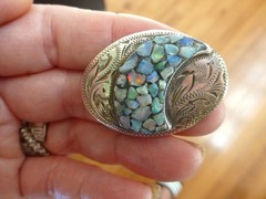 Vintage MCM Scandia Sterling Engraved FIRE OPAL Chip Brooch Pin Mid Century Mod