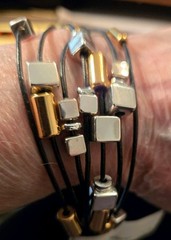 Vintage Signed RLM Soho Studio Multi Black Leather Strand Silver/Gold Bracelet