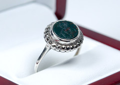 835 Silver – Antique Art Nouveau Ring/Seal / Engraving – Heliotrope U.Markasite