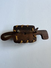 Vintage Hand Carved Brown Wood Horse Head Equestrian Pin Leather 30s Deco Brooch