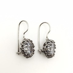 Vintage Sterling Silver Fancy Bezel 14mm CZ Dangle Earrings Marked 925 9g #68