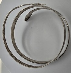 Antique Middle Eastern Niello Coiled Snake Silver Bracelet