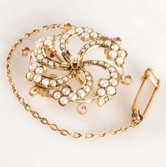 Vintage 1920s 14k Yellow Gold Pearl Old Mine Diamond Pin Pendant Combo .05ctw