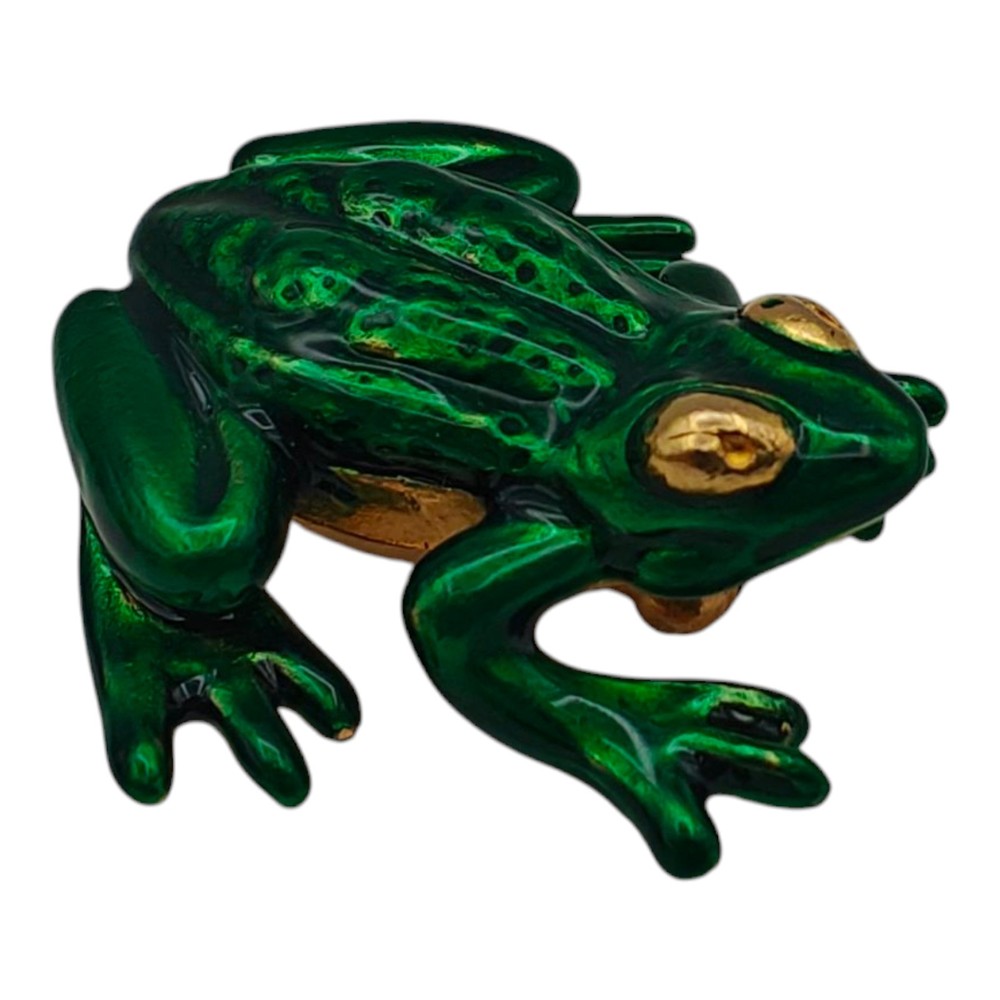 Metropolitan Museum of Art Signed MMA MAd Gold Tone Green Enamel Frog Brooch Pin