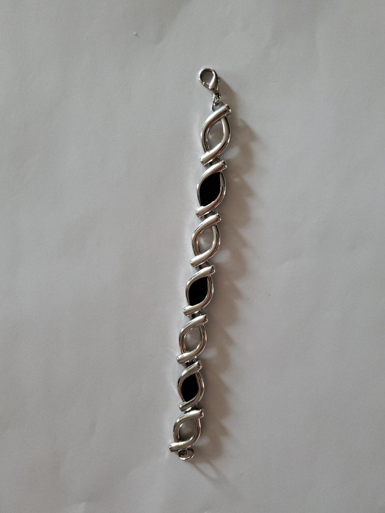 Bracelet 925 Sterling Silver And Black Onyx Link Bracelet 7 Inches