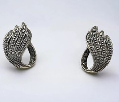 Vintage Sterling Silver 925 Marcasite Earrings SD Hallmark Abstract Leaf Studs