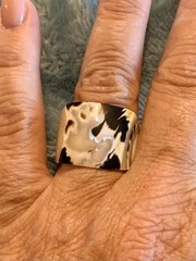 Vintage Stunning Carved Mother Of Pearl (Zebra Colors) Ring -Size 5.25